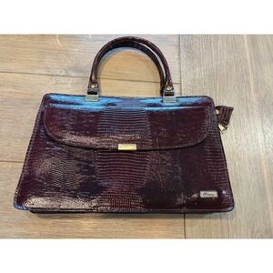 Mido Products Vintage Burgundy Faux Lizard Satchel Handbag Patent Made in Korea
